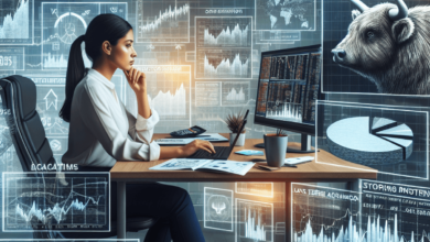 A Hispanic female financial analyst is deeply focused on her work at a modern desk cluttered with various charts and graphs related to Long-Term Equit