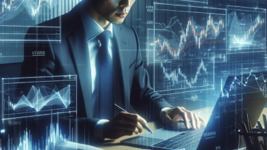 A focused options trader intensely analyzing stock charts on a sleek computer screen, surrounded by floating holographic graphs and data visualization